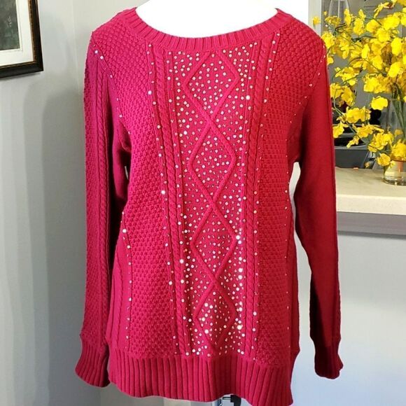 KELLY, by Clinton Kelly, cable knit sweater with sequins. Size large. Be…‎ - Picture 1 of 9